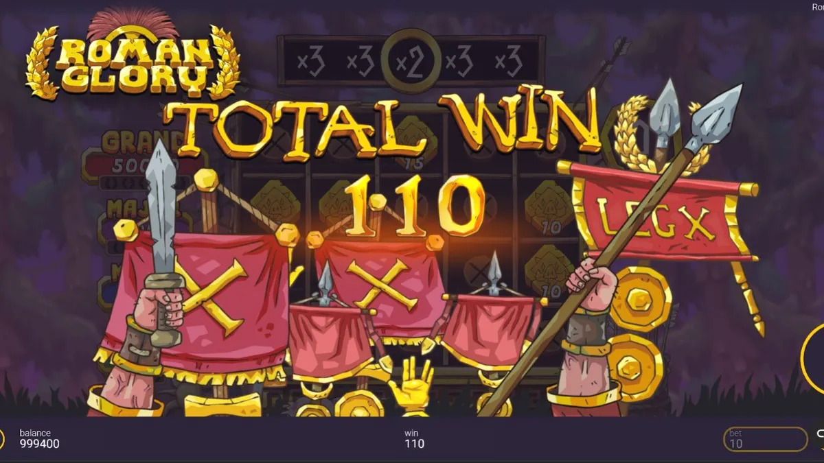 Pemandangan hutan dengan elemen tema Romawi dalam slot Roman Glory
