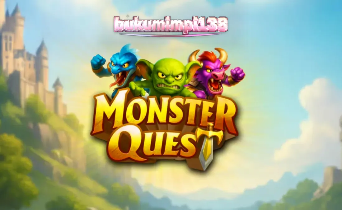 Tampilan visual slot Monster Quest dengan latar belakang kastil abad pertengahan dan ksatria.